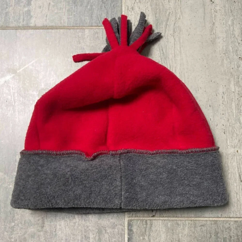 Lands' End Pom Pom Fleece Beanie Red Gray Size Small